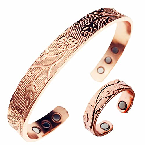 LONGRN-Pure Copper Magnetic Bracelet & Ring Adjustable Size for Women