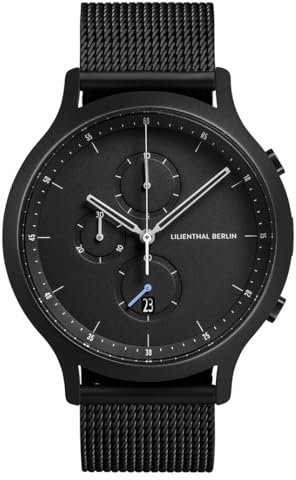 Lilienthal Berlin Chronograph All Black in schwarz – Herrenuhr am schwarzen Mesh Armband – aus 316L Chirurgenstahl mit einem Quarzuhrwerk & saphirgehärtetem Mineralglas – 42,5 mm