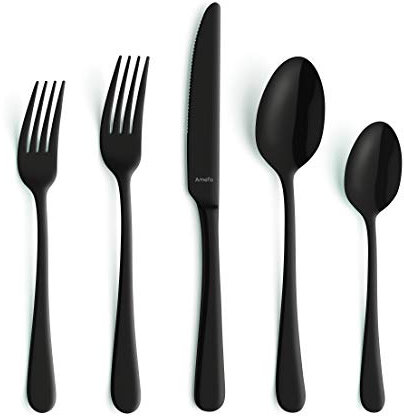Amefa Austin 18/0 Stainless Steel Flatware Set - Matte Black 20-Piece Knife, Fork, and Spoon Cutlery - Service for 4 - Modern Silverware Set