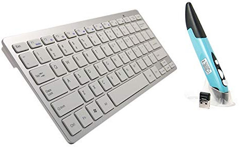 Gaming Keyboard Quiet Ergonomic 2.4GHz Wireless Multimedia Keyboard + Wireless Optical Pen Mouse with USB Receiver Set for Computer PC Laptop, Random Pen Mouse Color Delivery Compact Keyboard PC