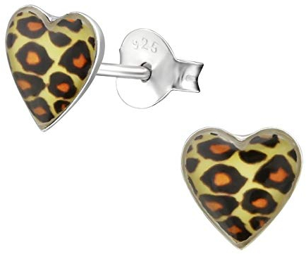Monkimau Kinderohrringe Leoparden-Herz Ohrstecker aus 925 Sterling Silver echt Silber