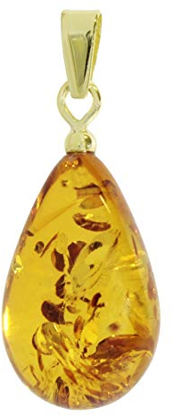 Anhänger - Tropfen ca. 17 mm lang - Gold 585/000 - Bernstein -,