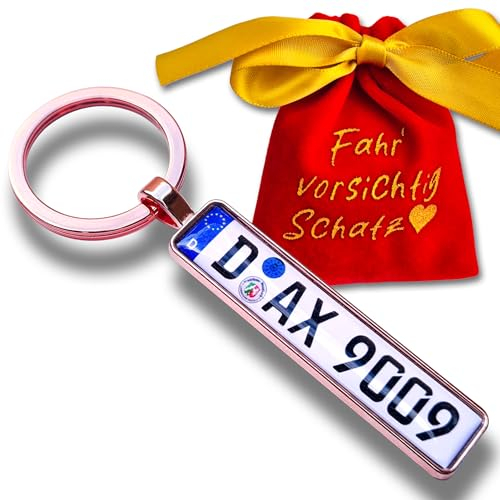 Internetservice Timo Lindner Schlüsselanhänger mit individuellem KFZ Kennzeichen Rosé Nummernschild Autokennzeichen Personalisiert Rosa Pink
