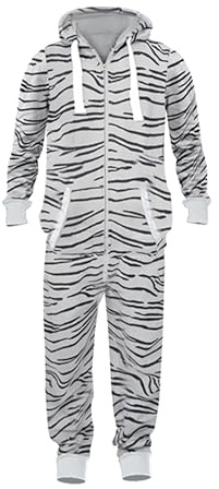 NOROZE Men's All-in-One Playsuit Unisex Bodysuit Zebra & Camouflage Fleece Onesie Jumpsuit (L, Zebra Marl Charcoal)