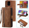 EYZUTAK Handyhülle für Samsung Galaxy A51 Hülle,Flip Case Lederhülle Reißverschluss Magnetverschluss Brieftasche mit 9 Kartenfächern Standfuntion Retro Matt Ledertasche-Braun