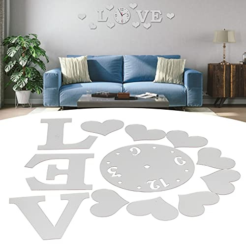 01 Orologio da Parete Adesivo, Orologio da Parete Sicuro ed Elegante, Superficie dello Specchio per la Decorazione della Parete per Soggiorno Camera da Letto(Silver)