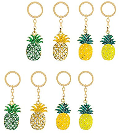 Amosfun 8Pcs Nette Ananas Schlüsselanhänger Strass Obst Form Auto Schlüsselring Handtasche Charme Anhänger für Hawaiian Geburtstag Geschenk Kinder Mädchen Frauen