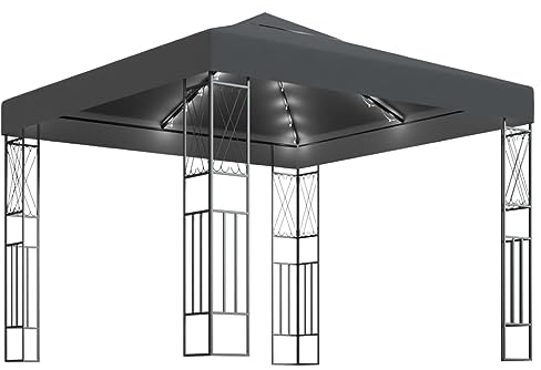 vidaXL Pavillon mit LED Lichterketten Solarenergie Gartenzelt Partyzelt Festzelt Gartenpavillon Bierzelt Garten Zelt Outdoor Terrasse 3x3m Anthrazit Stoff