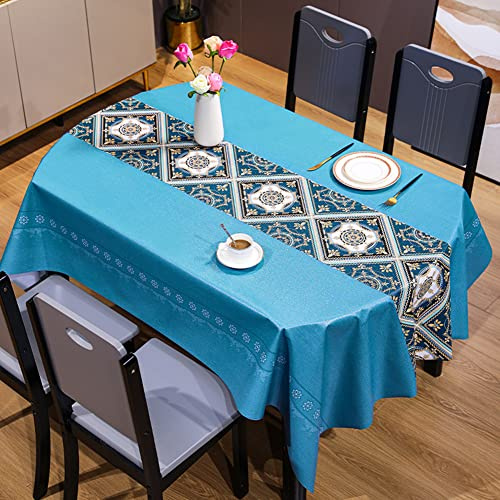 Hearda Tischdecke PVC Plastik Rechteckig Wasserdicht Fleckschutz Wachstuch Abwischbar Vinyl Tischtuch Garten Küche Esstisch für Indoor Outdoor Garten (Blauer Boho,140x200cm)