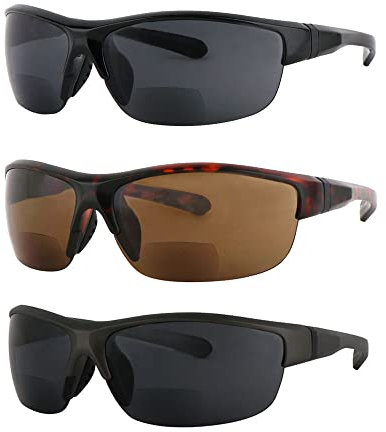 Hyyiyun 3 Pairs Bifocal Wrap Around Sunglasses for Men and Women, Sun Reader UV Protection with 3 Microfiber Pouch