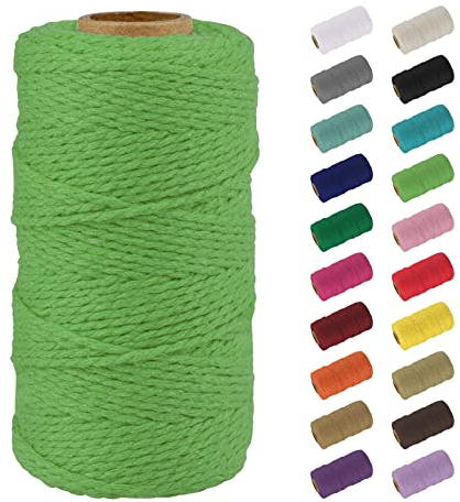 Uiopa Makramee Garn 2mm x 100m, Natürliche Makrameegarn Farbig Baumwollgarn Weiches Baumwollkordel, Natur Baumwollseil für DIY Wandbehang, Hängepflanze, Geschenkverpacken, Gärtnern (Grün)