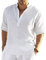 PADOLA Chemise Homme Chemise Lin Homme Col Mao Chemise Manches Longues Uni Henley Shirts Chemise en Lin été Grande Taille Chemise de Plage Classique Casual Décontractée (3XL, 0 Blanche)