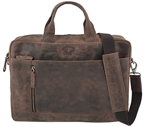 Pride and Soul 47158 - Laptoptasche RAILY, Notebooktasche für 15 Laptops, Umhängetasche aus Echt Leder, Tasche für Büro und Freizeit, Schultertasche ca. 28 x 41 x 9,5 cm, Braun