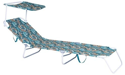 REPLOOD Lettino da Mare Piscina Spiaggia Prendisole Richiudibile con Parasole 188x55x24 cm Portata Massima 120kg (Green, Floreale)