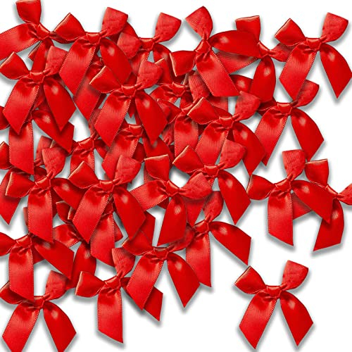 JKDHJK 48 Stück Selbstklebende Rote Schleifen, 5cm Kleine Satinband Schleifen, Ideal Für Geschenkverpackung, Hochzeit Und Party Dekoration