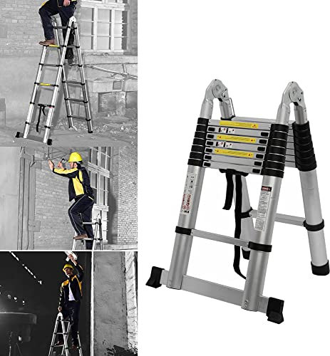 Échelle Télescopique Pliable en Aluminium 5m (2,5 m + 2,5 m), Échelle Pliable Multifonction, Échelle Extensible Polyvalente pour extérieur et intérieur - Charge maximale : 150 kg