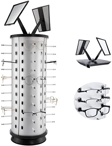 VARIPOWDER 360° drehbarer Brillen-Präsentationsständer Sonnenbrillenhalter Organizer Rack Brillendrehscheibe kommerzielle Präsentationsständer Theke Sonnenbrille Display Rack mit Spiegel für 44 Paar