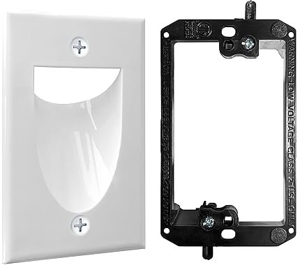 BestMounts - In Wall Cable Management Kit -Recessed Wall Plate Cable Pass Through Pair with Single Gang Low Voltage Mounting Bracket Black- TV Cord Hider for Wall Mounted TV ETL Listed(1 Pack, White)