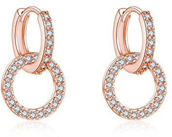 Fcebsty Rosegold Ohrringe Silber 925 Hängend für Mädchen, 10mm S925 Sterling Silber Creolen Doppelter Zirkonia, Double Circle Hoop Schmuck für Hochzeitsgeschenke für Frauen