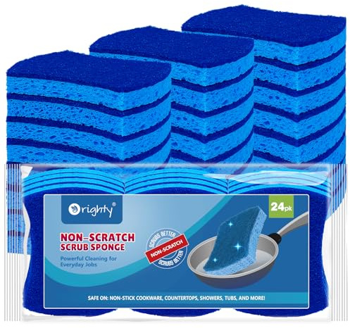 Orighty - Esponjas de limpieza antiarañazos de celulosa, paquete de 24, esponjas de cocina para cocina, baño y hogar, esponja de doble cara para platos, esponja antiarañazos segura para sartenes