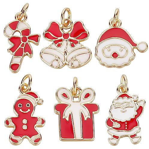 Beebeecraft 1 Box 6 Stück 6 Stile Weihnachtsanhänger Rot & Weiß Emaille Zuckerstange Anhänger Charms Für DIY Halskette Baumelnde Ohrringe Armband Schmuckherstellung