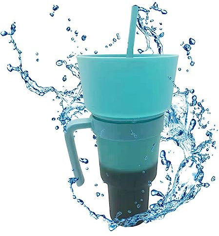 Fulenyi Stadium Cup with Snack Bowl, 2-in-1 Combo Cup and Snack Bowl with Straw, Leak-Proof Stadium Cup with Colour Changing, Travel Snack Drinks Cup for Girls, Boys, Adults