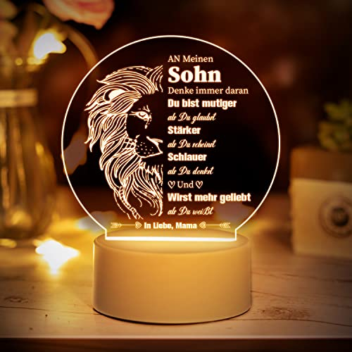 Vetbuosa Sohn Geschenke von Mama, Graviertes Acryl Nachtlicht, Geburtstagsgeschenke für Sohn, Geschenke für Sohn von Mama [Energieklasse F]