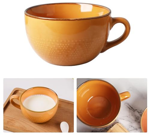 Kaffeetasse, 700ml Groß Tasse Müslischalen mit Henkel, Porzellan Suppenschüssel Suppenschalen, Keramik Kaffee Müsli Tee Milch Becher Cappuccino Tassen für Freunde Kinder Geschenk (Gelber Tee)