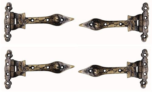 The Metal Magician Black T-Strap Hinges, Pack of 4 Heavy Duty Barn Door Hinges (6.2 x 3.5) for Wooden Fences Heavy Duty, Decorative, Farm Gate Hinge (Antique Brass)