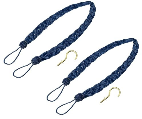 QUARKZMAN 2 Piezas de Abrazaderas para Cortinas, 58cm/23 Cordón Decorativo para Sujetar Cortinas con 2 Ganchos de Metal, Azul Marino