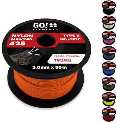 Paracord 425 Typ II | ø 3mm - 9 Kerne - max. 192 kg | 100% Nylonschnur, Allzweckseil - reißfest | Nylonseil, Armband, Hundeleine, Survival & Outdoor Seil