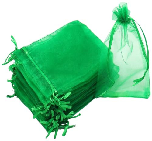 100 Stück Obstschutzbeutel, 15 x 20 cm, dunkelgrün, für Garten, Insekten, Vögel, Abdeckung, Pflanzennetz mit Kordelzug für Obst, Blumen, Gemüse usw