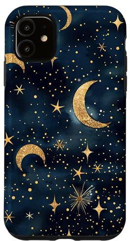 Aesthetic Celestial Magic Moons And Stars Blue Pattern Art Case for iPhone 11