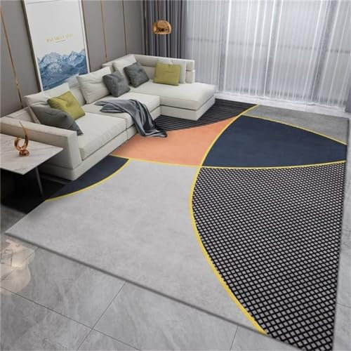 SUNYRDSM Bunter Teppich Teppichläufer rutschfest 160X230CM Minimalistischer Schlafzimmerteppich in Graublau, pflegeleicht und schmutzabweisend Kinder Zimmer Decor