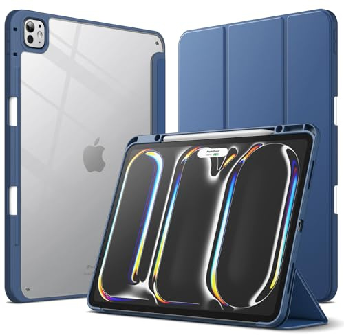 JETech Funda para iPad Pro 13 M5/M4, Marino | Para 2025/2024 Modelo, Trasera Transparente, Carcasa Protección Slim Antigolpes con Soporte para Pencil, Soporte Tríptico