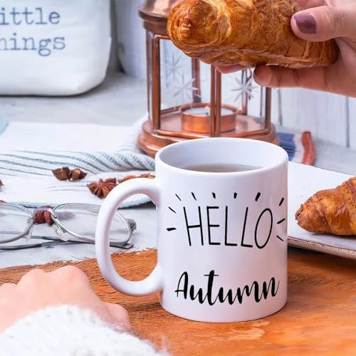 Hello Autumn Coffee Mug Tea Cup 11oz Personalised Coffee Tea Mug Birthday Gifts for Mom Mother Women Ceramic White