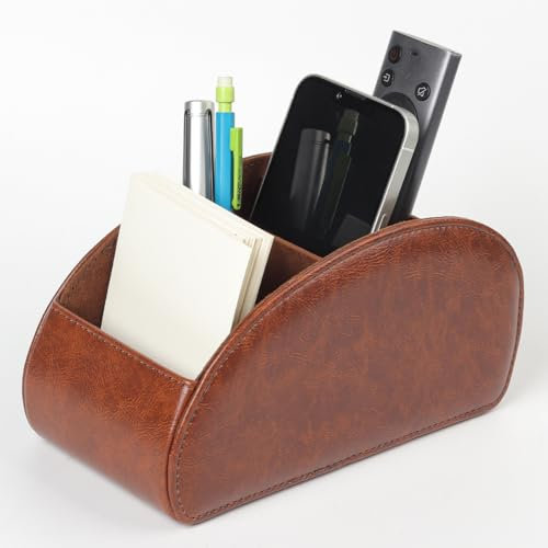 WAYIFON Fernbedienungshalter mit 5 Taschen, Große Halterung für TV, DVD,4K Stick und Bluray Fernbedienungen, Fernbedienung Aufbewahrung für Stifte,L-Braun