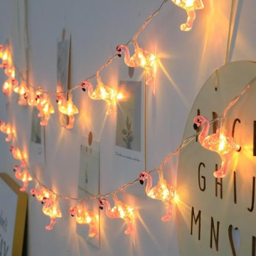 Fantasee Tropische Sommer-Lichterkette, batteriebetrieben, Heimdekoration, LED-Lichterkette, fantastische Lichter für Schlafzimmer, Geburtstag, hawaiianische Party-Dekoration (Flamingo, 10 LED)