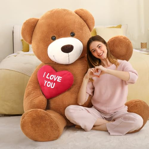 MorisMos 130cm Teddybär groß XXL mit Herz I Love You, Dunkelbraun riesen Teddys, großer Bär Kuscheltier XXL, Kinder Mädchen Freundin Frauen Mutter