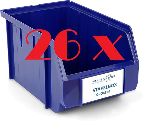 HMH 26x Stapelboxen Größe M Werkstatt Garage Keller Sichtlagerboxen 230x150x130mm Lagerboxen BLAU Sichtlagerkästen Kleinteile Aufbewahrung