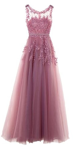 OULIWANGLUO Damen Einfarbige Tüll Lange Abendkleid Slim Elegant Hochzeit Cocktailkleid Hochzeitsgäste Partykleid Maxi Kleider (Rosa Lila,XXL)