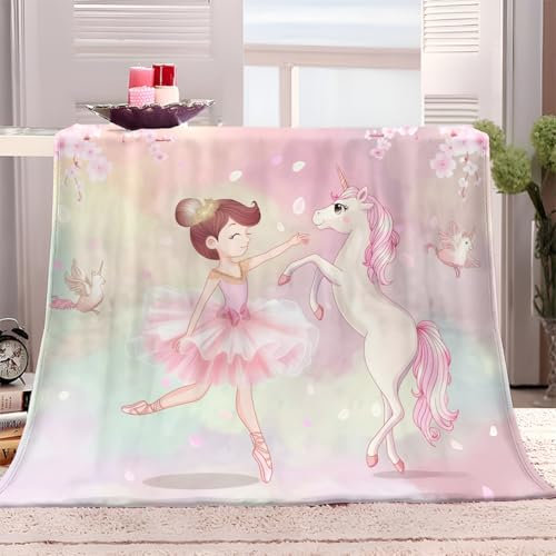 XCQHZYQ Wohndecke Cartoon-Mädchen Einhorn Rosa 180x200 cm Kuscheldecke Flauschig Decke Fleecedecke Falten beständig Kuschelige Atmungsaktive Decken für Bett Sofa Couch