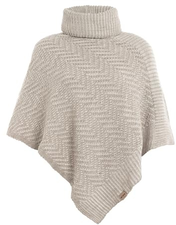 KNIT FACTORY - Amber Gestrickter Poncho - One Size | Damen Strickponcho mit Rollkragen - Umschlagponcho mit Fisgrätmuster - Damen Poncho aus Wolle - Hochwertige Qualität