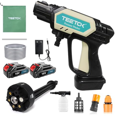 Cordless Pressure Washer,18V 6in1 Portable Pressure Washer,High Pressure Water Gun Kit inc 6 in1 Nozzle, 2x 3.0Ah Batteries, 1 Charger, 5m Pipe,25cm short water pipe(Compatible with Makita)