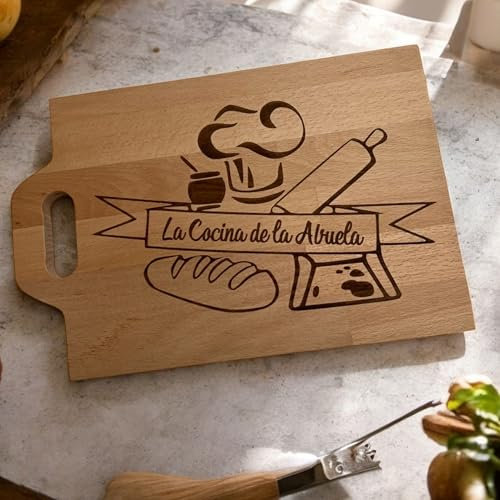 JR Maderas - Tabla de Cortar Grabada 30 x 20 x 1,8 CM - Regalo Original para Abuela - Cumpleaños, Navidad, Día de la Madre - Ideal para Cocina