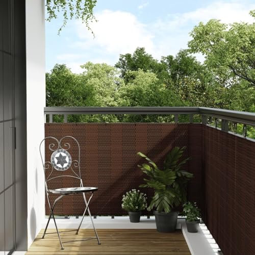 Homgoday Paravent für Balkon, Braun und Schwarz, 300 x 90 cm, aus Polyrattan, Sichtschutz für den Außenbereich, Balkon und Garten, Trennwand für den Außenbereich