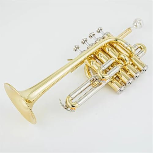 ZAMASS Trompeten-Set Professionelle Hochtrompete Bb Piccolo Trompete Messing Gold Silber Lackoberfläche Trompete(G)