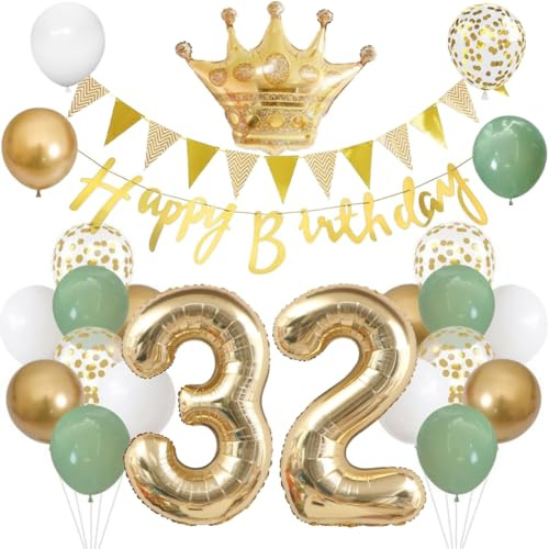Anlgdi Luftballons 32. Geburtstag Dekoration Set, Ballons Happy 32th Birthday Frau Deko, Folienballon Zahl 32 Gold, Geburtstagsdeko 32 Jahre Mäaner Frauen, Folienballon 32 Geburtstag Dekoration