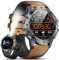 ESFOE Montre Connectée Homme Militaire,1.43 AMOLED Smartwatch Homme avec Appel Bluetooth,500mAh 5ATM Étanche Smartwatch avec 110+ Sportifs Fréquence Cardiaque/Sommeil Moniteur Android iOS Cuir Marron