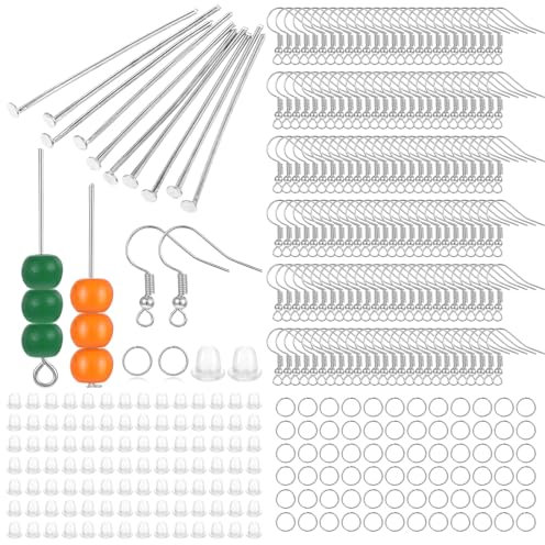 DIVINA VITAE 800 Pcs Silver Earring Making Kit Anti-Sensitive Earring Hooks for Jewellery Making with Jump Rings Rubber Earrings Backs for DIY Bracelet Necklace